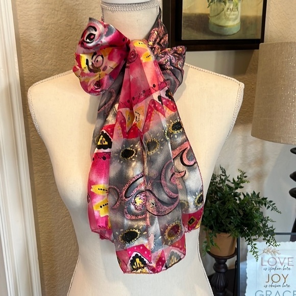 Pink and Black Yellow Bright Vibrant Scarf Barbie Pink Semi Sheer - Picture 1 of 11